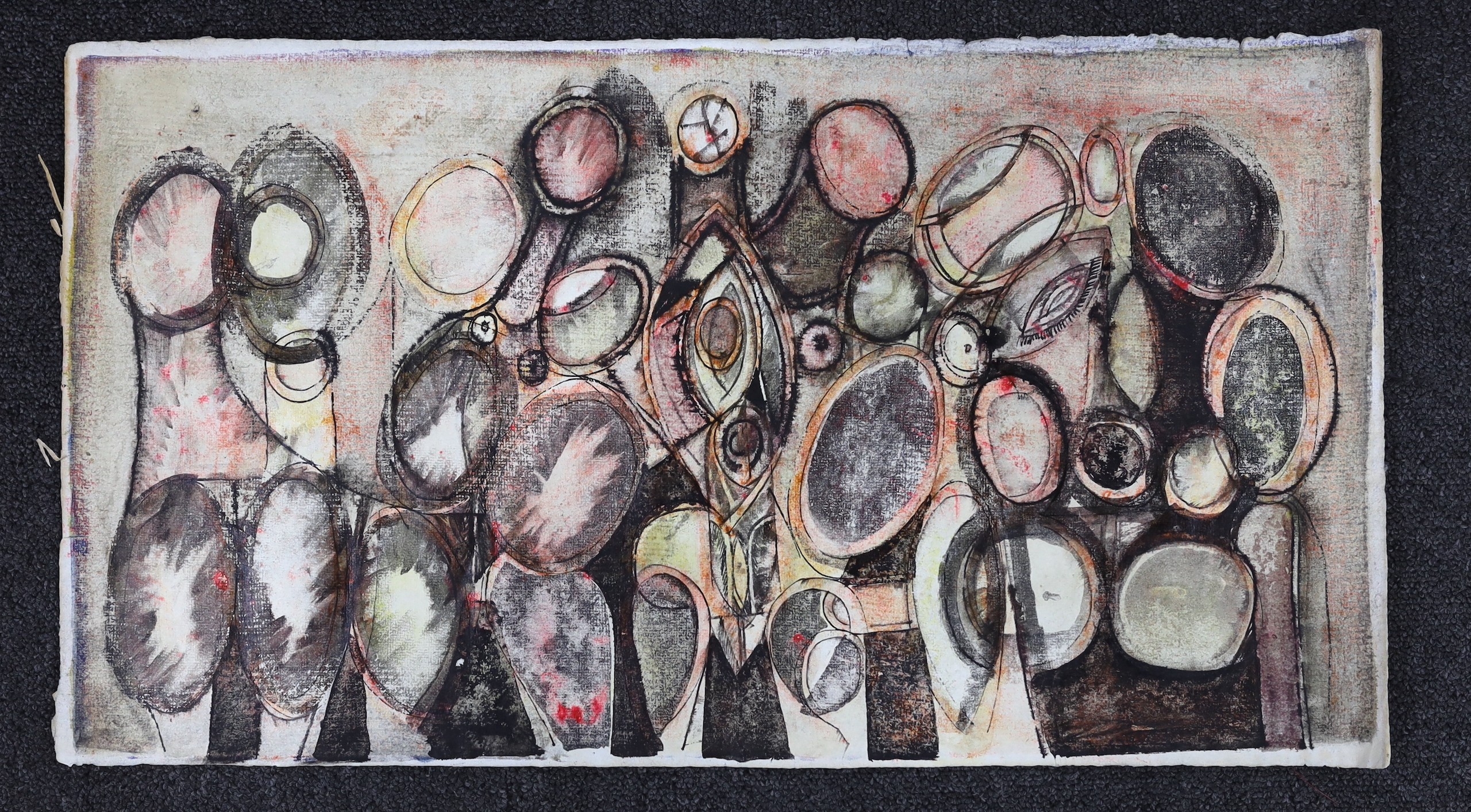 Amil 62, mixed media on paper, Untitled, inscribed verso, 34 x 62cm, unframed